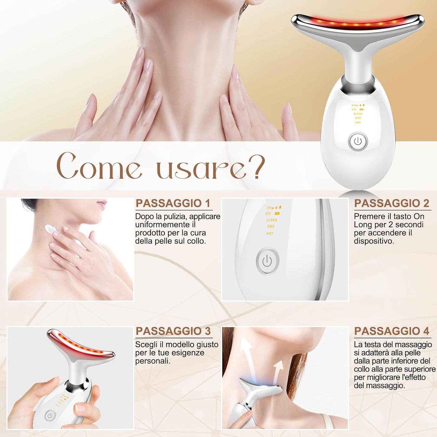Electric Lifting Anti-Wrinkle Face Massager, Beauty Device with 3 Modes, 7 LED Colorful Lights, Heating to 42°C, EMS Facial Massage, Electric Gua Sha for Face Lifting, White