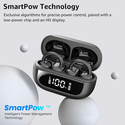 TOZO New OpenEarRing True Open Ear Headphones, Lightweight Comfort Open Ear Clip Wireless Earbuds, 40H Play Bluetooth 5.4 Headphones with Smart Digital Display Design Fit Sports Running, Workout Black
