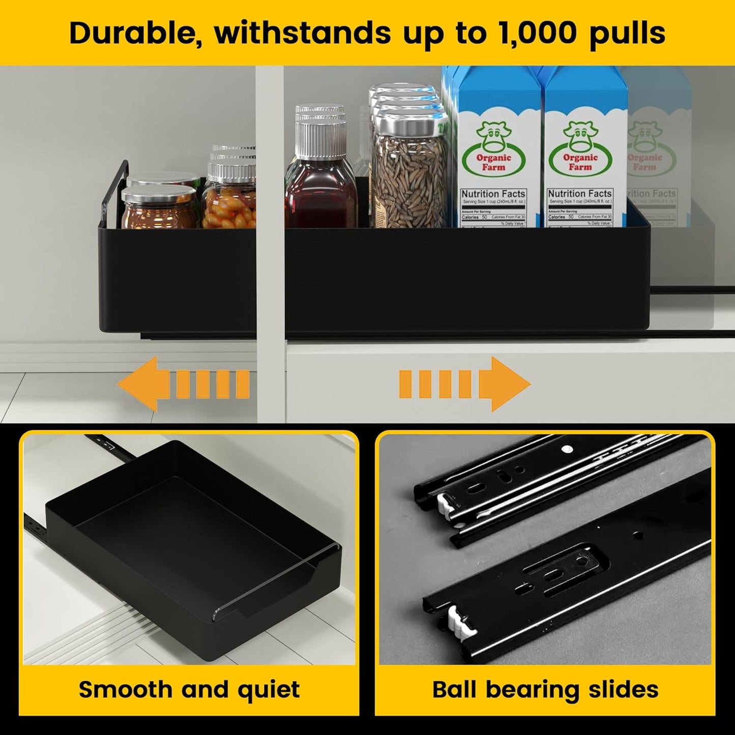 KeepItOrg Pull Out Cabinet Organizer Fixed With Adhesive Nano Film, Heavy Duty Slide Out Pantry Shelves, Sliding Drawer Pantry Shelf for Kitchen, Living Room, Home,11.8"" W x16.9 D x 2.75"" H, Black
