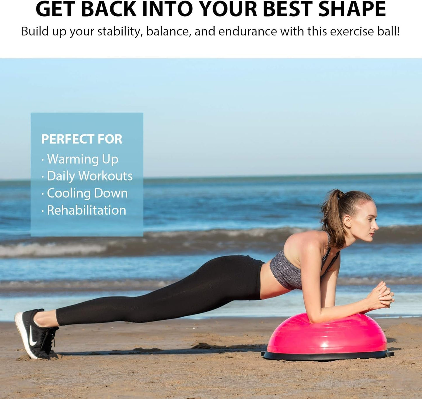 ZELUS 23 Inch Half Exercise Ball Stability Balance Board with Resistance Bands for Yoga Workouts, Home Gym Fitness Equipment for Men and Women, Half Dome Pilates Yoga Ball Trainer with Foot Air Pump