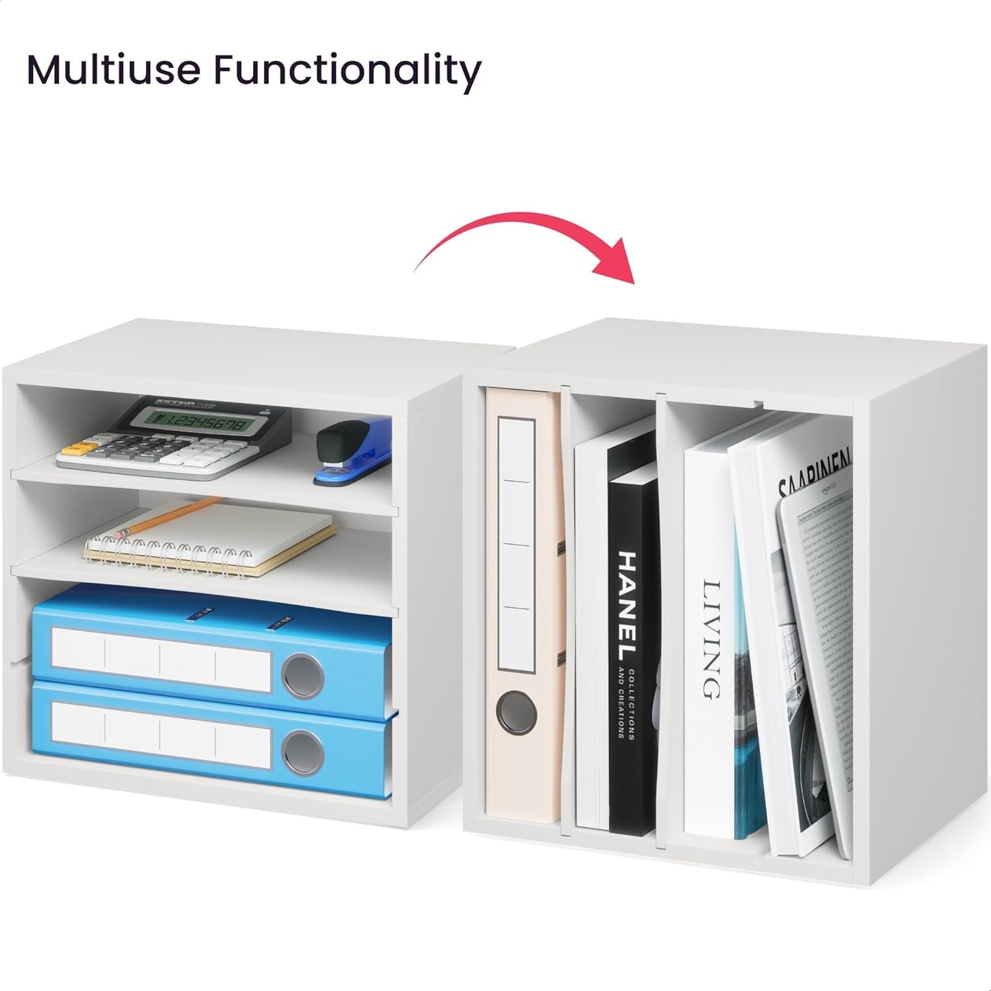 Ballucci 4-Tier Paper Organizer, Desk File Organizer, Stackable Letter Tray, Wood Mail Sorter with Adjustable Storage Shelves, Office Desk Organizer, White