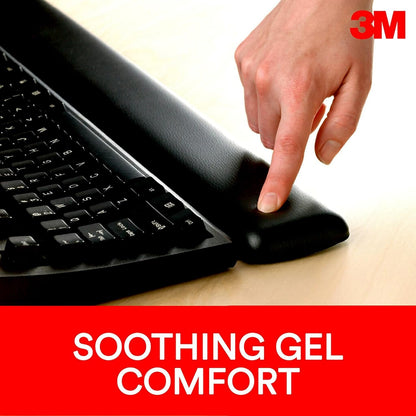 3M Keyboard Wrist Rest, 19" Long, Ergonomic Gel, Black Leatherette