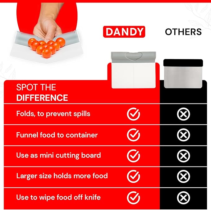DANDY ScooperDuper - Multi-Purpose Folding Food Mover, Bench Scraper, Dough Scraper, Food Scraper Tool, User-Friendly Kitchen Gadget for Cutting Board and Chef’s Knife