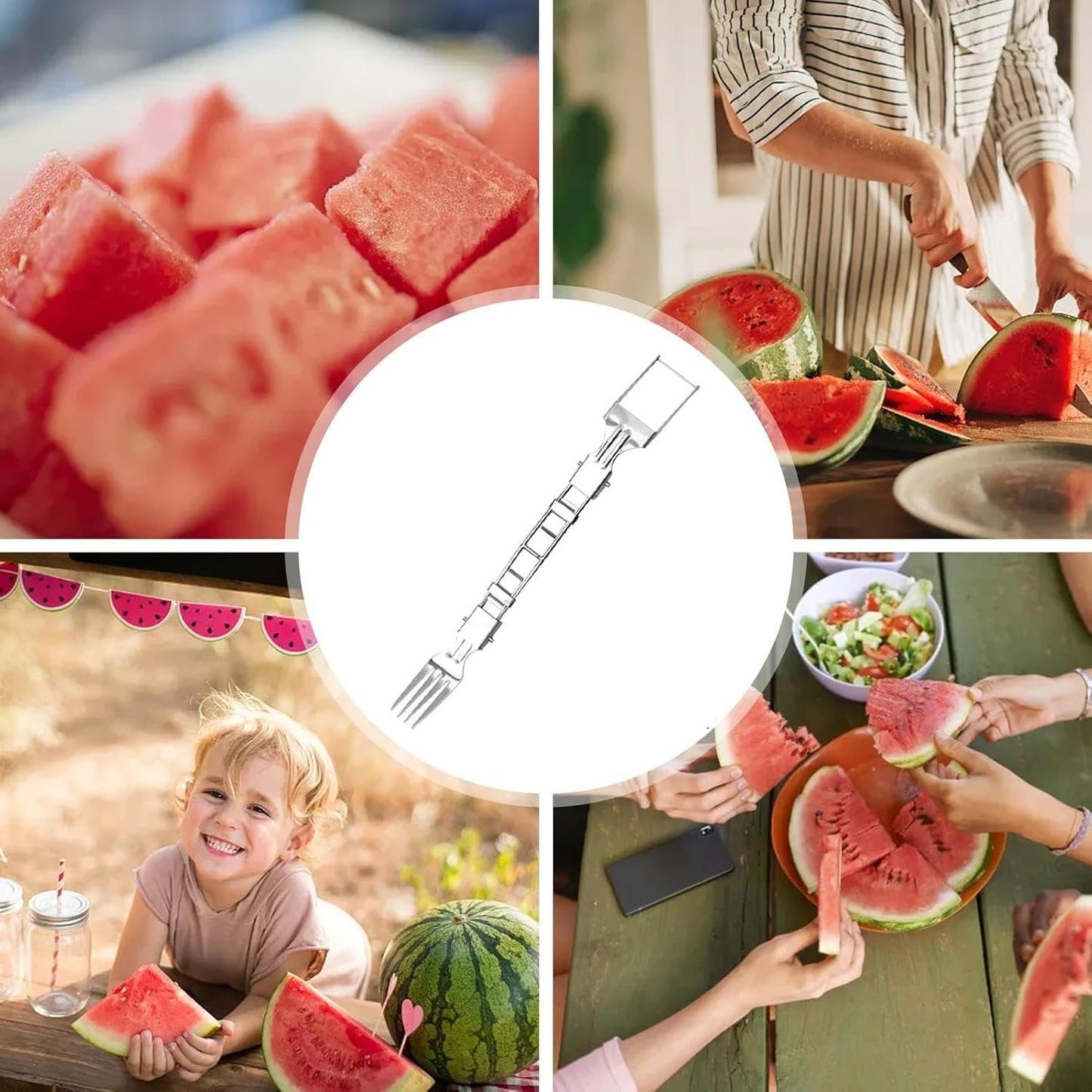 SHZONS Watermelon Fork,Watermelon Slicer Cutter Tool - Lightweight Stainless Steel 2-in-1 Splitters Easy-to-Use Rust-Proof for Cantaloupe Salad Meal Prep Kitchen Picnic Snacks
