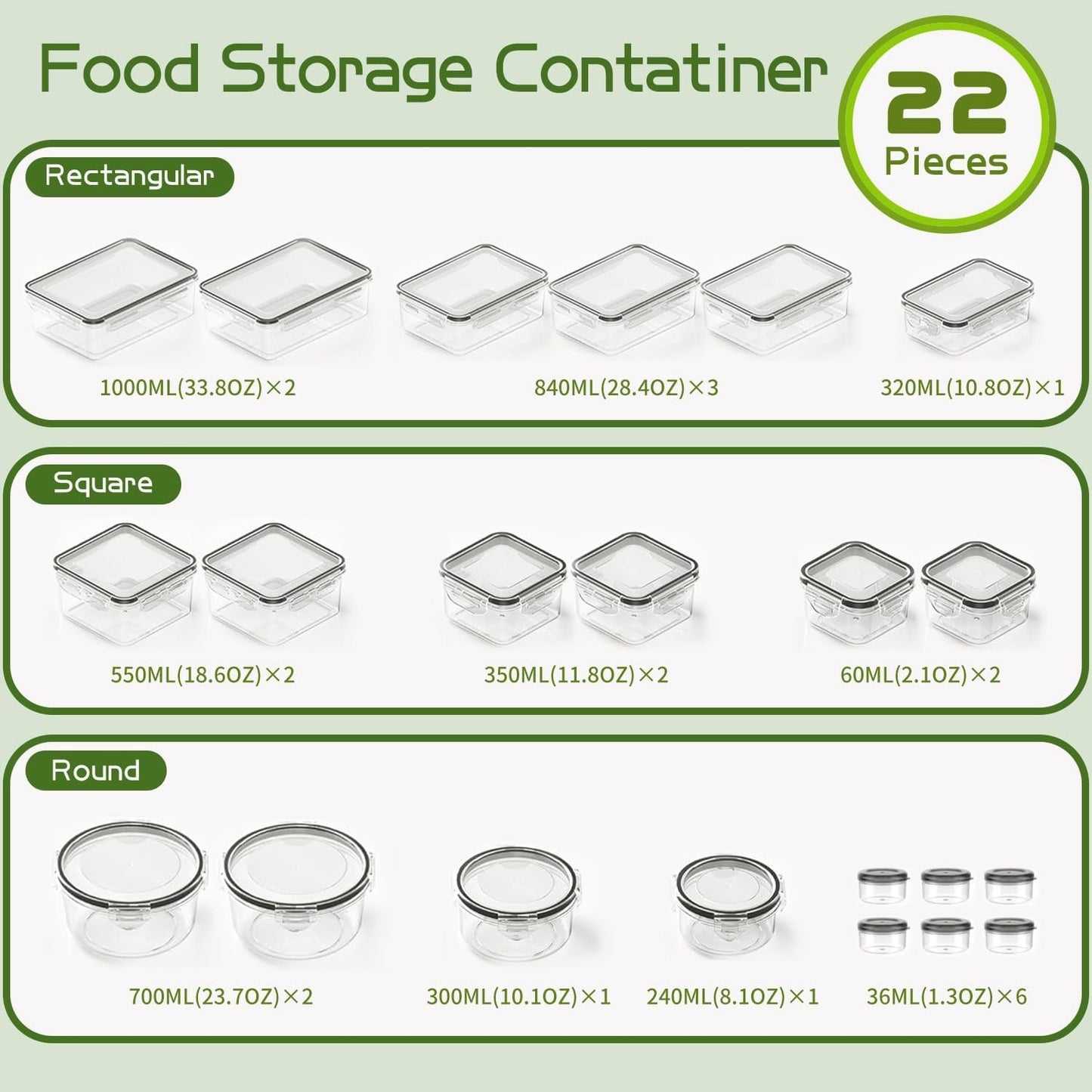 44 Pcs Food Storage Containers with Lids Airtight (22 Containers&22 Lids), Plastic Food Containers for Pantry&Kitchen Storage, BPA-Free, Leak Proof,Microwave and Dishwasher Safe, Includes Labels&Pen