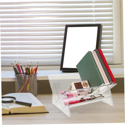 ARTIBETTER Compact Desktop Organizer Shelf Modern Transparent Bookshelf for Desk Storage Multi Functional Book Display Rack Easy Assembly Book Holder for Workspace Organization