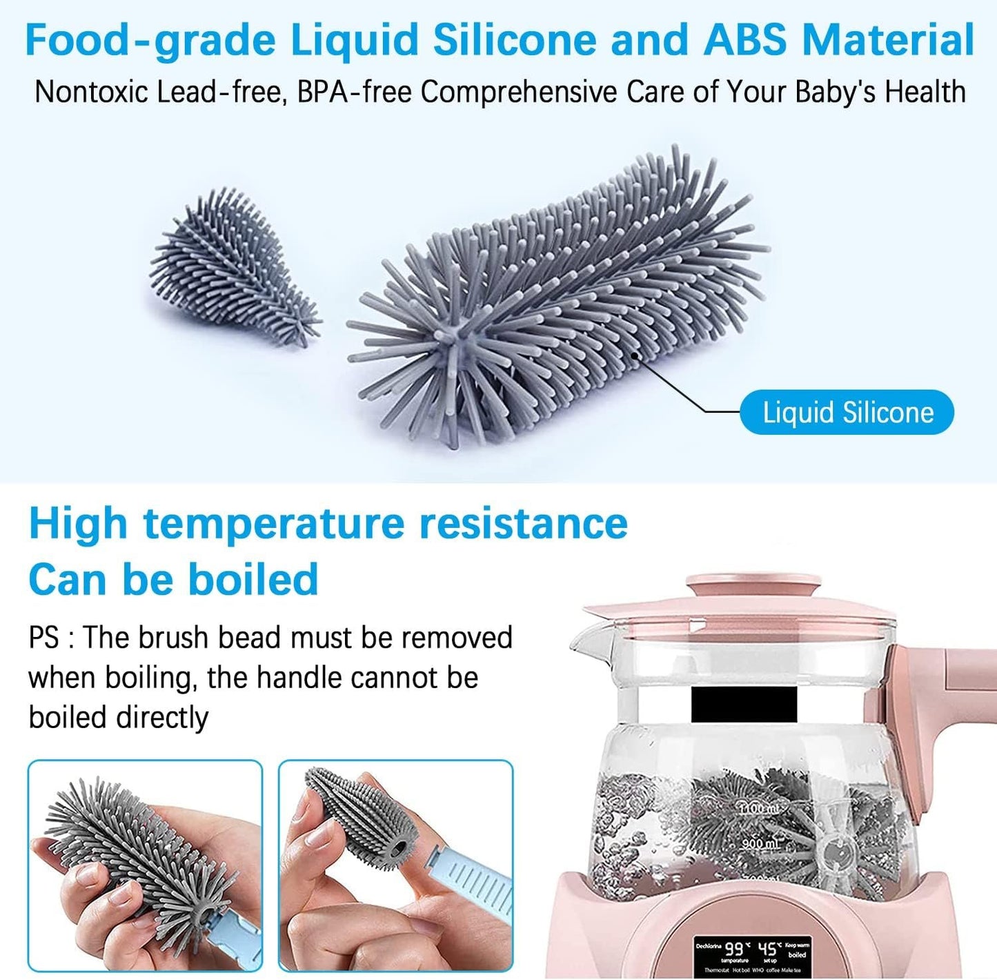 Portable Baby Bottle Brush Travel Set Cleaner, Travel Bottle Cleaning Kit Baby Essentials Newborn Silicone Nipples Cleaning Brushes and Portable Baby Bottle Drying Rack Set Mini Washing Kit Cleaner