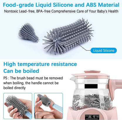 Portable Baby Bottle Brush Travel Set Cleaner, Travel Bottle Cleaning Kit Baby Essentials Newborn Silicone Nipples Cleaning Brushes and Portable Baby Bottle Drying Rack Set Mini Washing Kit Cleaner