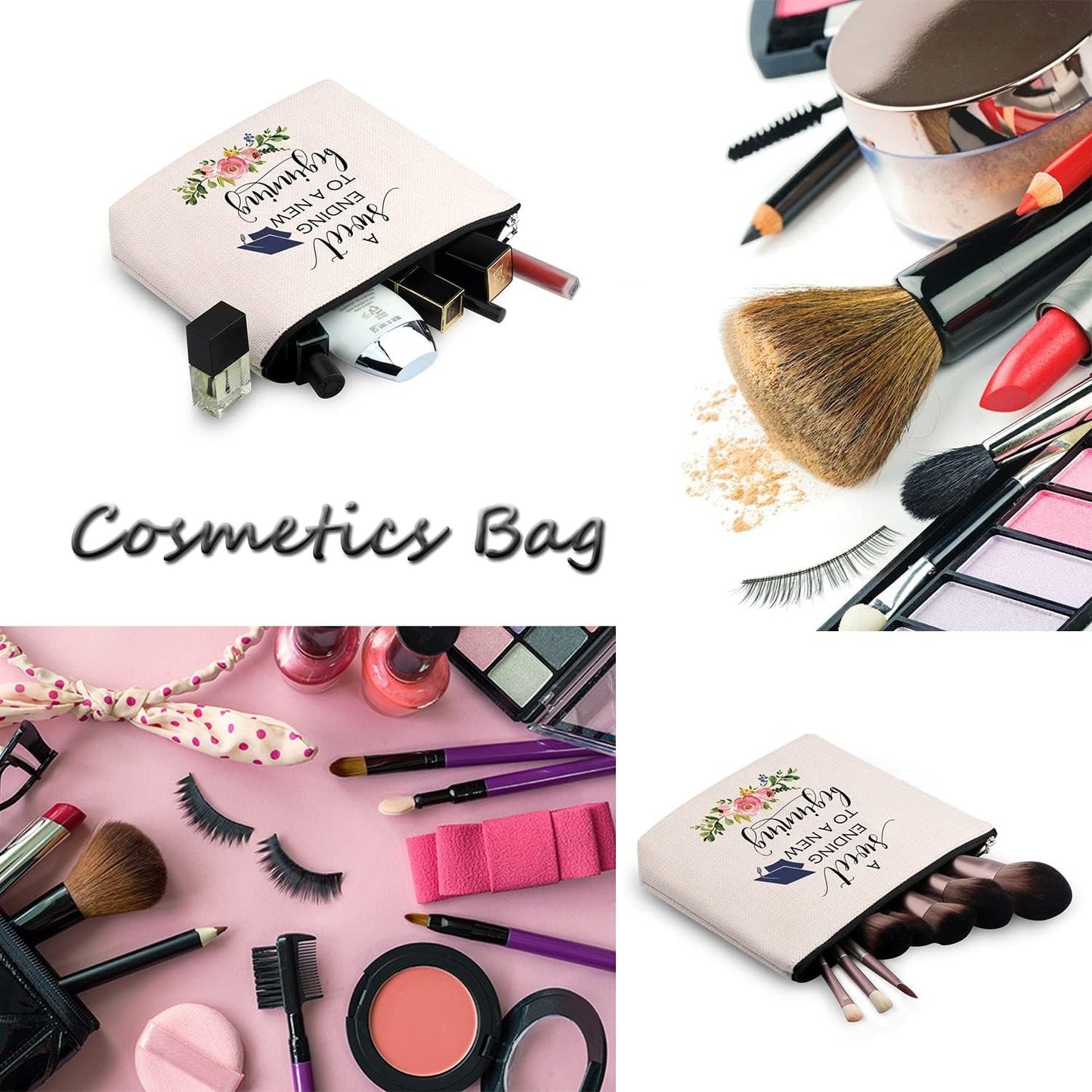 WCGXKO Graduation Gift A Sweet Ending to A New Beginning Zipper Makeup Bags Travel Toiletry Bag Accessories (A Sweet Ending CA)
