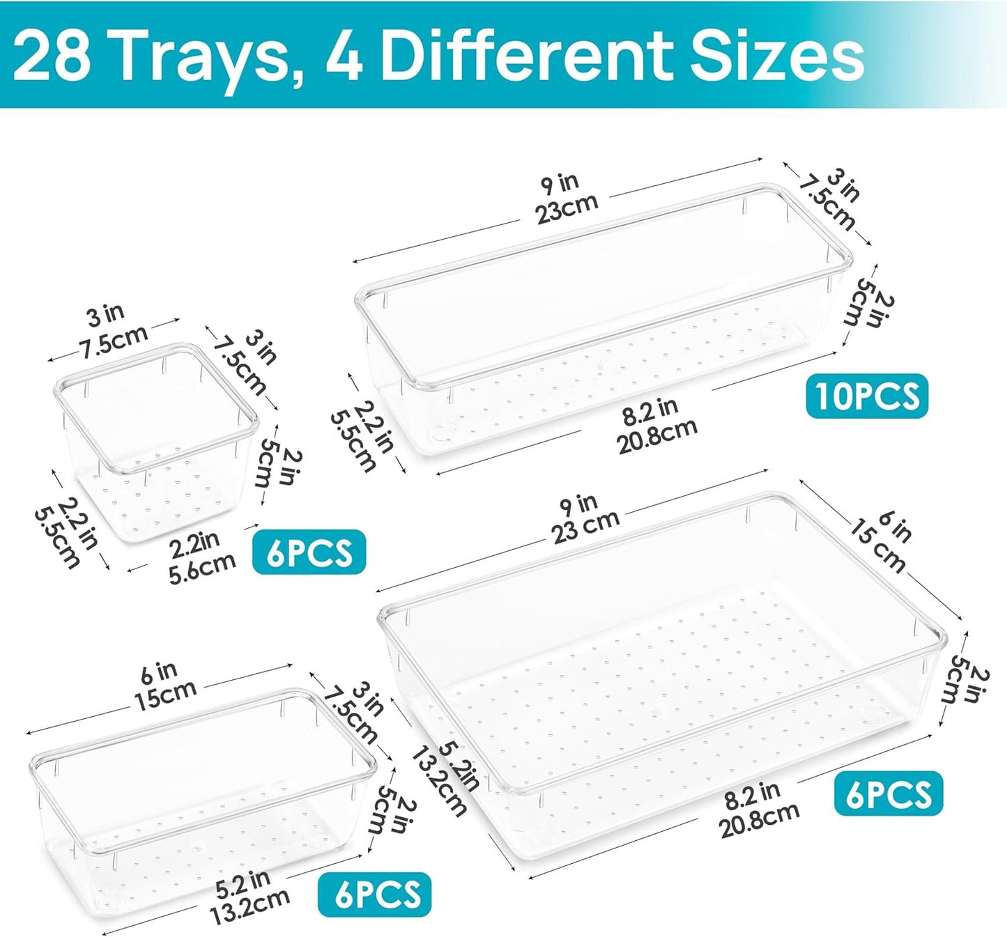 Vtopmart 28 PCS Clear Plastic Drawer Organizers Set