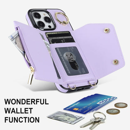 Procarcasa for iPhone 16 Pro Phone Case Wallet with Card Holder,for iPhone 16 Pro Wallet Case Leather Flip Cover Zipper Coin Pocket Kickstand Back Cover with Wrist Strap Lanyard, Purple