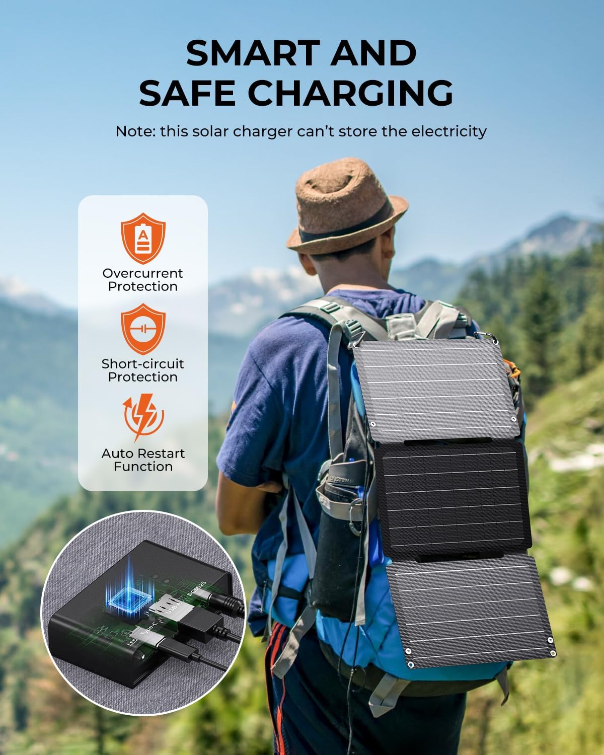 BigBlue 30W Solar Panel with Fast Charging USB-A, PD 24W USB-C and DC Ports, IP68 Waterproof, Portable Folding Solar Charger Compatible with iPhone, iPad, Samsung, LG, Power Banks, Power Station etc