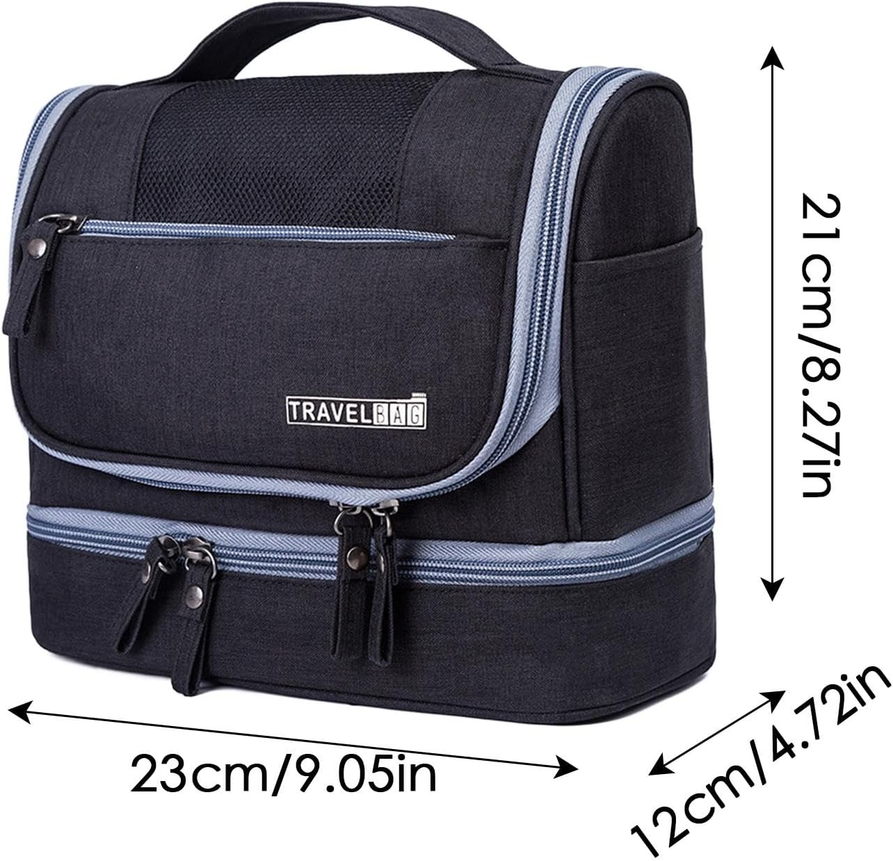 Travel Toiletry Bag, Zipper Travel Pouch, Wet Dry Separation Bag, Travel Storage Pouch, Home Travel Pouch, Portable Toiletry Storage, Toiletry Bag with Hook, Travel Organizer for Toiletries, Black,