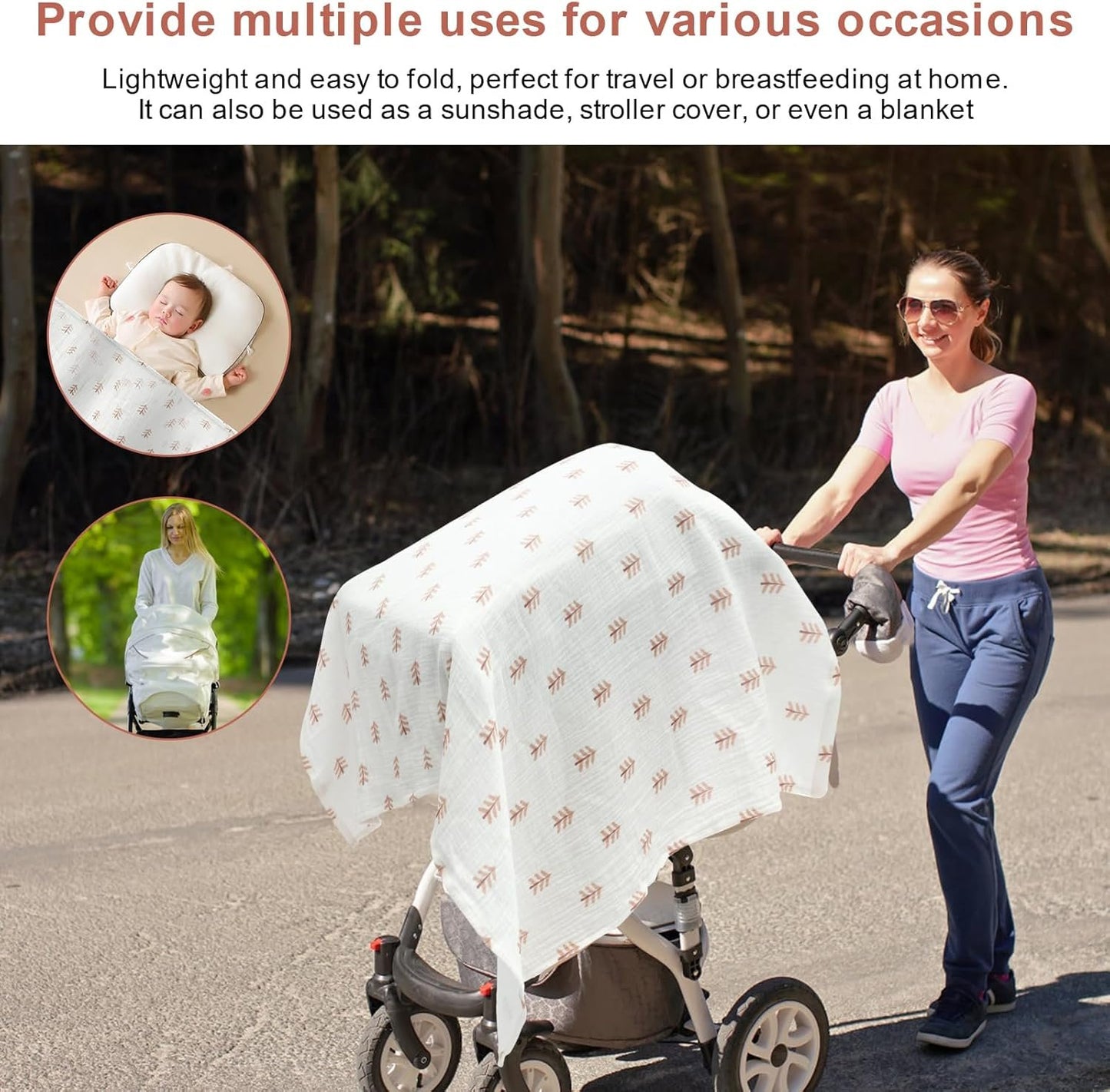 2Pcs Breastfeeding Cover Soft Breathable Cotton Baby Nursing Cover Adjustable Privacy Nursing Apron with Arch Neckline for Mum Home Travel
