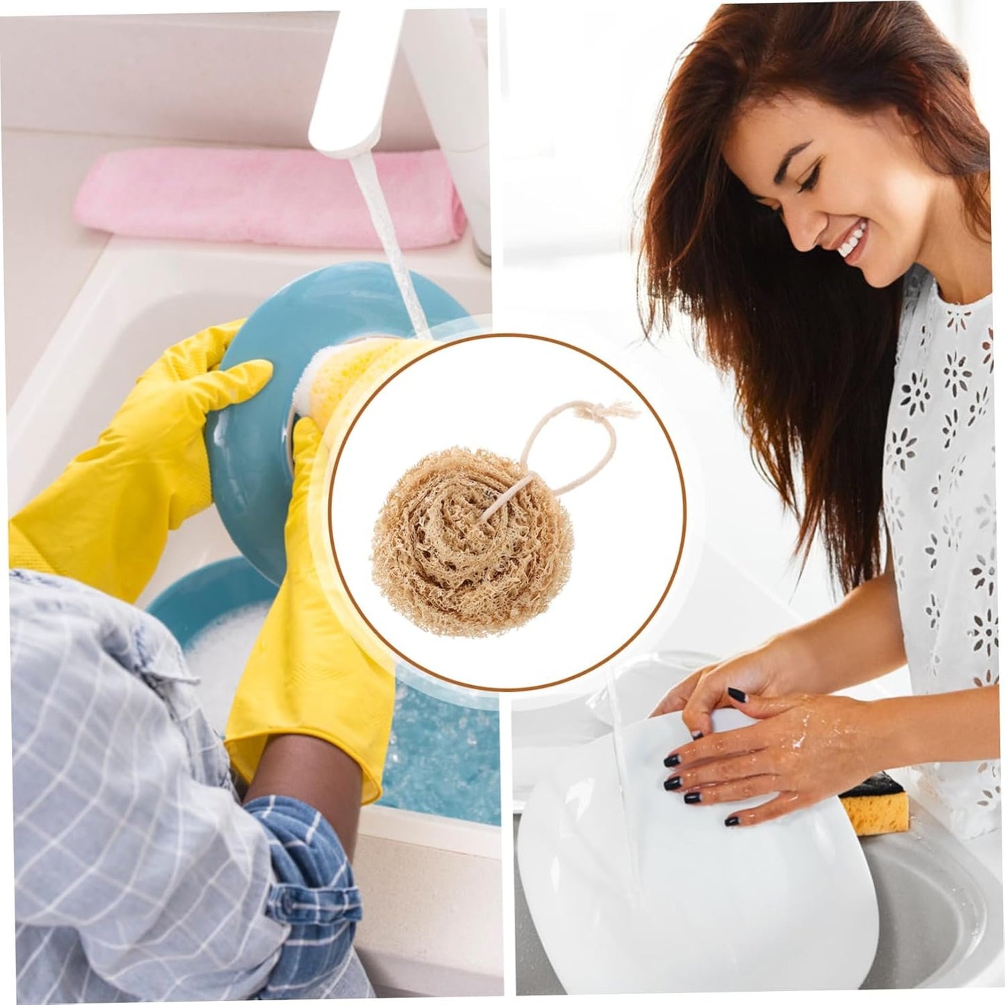 SAFIGLE 1set Natural Loofah Dish Sponge Soft Lightweight Multi Functional Kitchen Scrubber for 4pcs