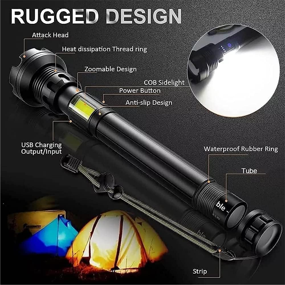 MROWCA Mattibom Flashlight, 90000 Lumen Flashlight, Rechargeable Tactical Laser Flashlight 90000 High Lumens, Super Bright Powerful Flashlights, IPX5 Waterproof