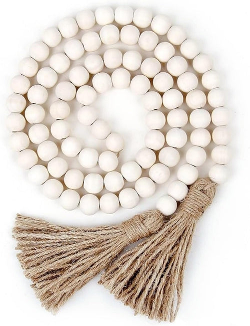 Syyflibb 58” Wood Bead Garland Coffee Table Decor Farmhouse Beads Home Decor for Living Room, Shelf, Tiered Tray, Rustic Boho Decor,Room Decor Wall Hanging Accent(Nature)