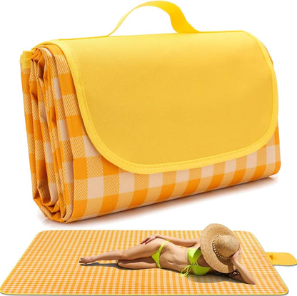 Luimode Picnic Blanket 200x200cm Camping Blanket Large Foldable Outdoor Blanket for Grass, Beach Blanket Waterproof Sandproof, Picnic Mat Washable Portable for Camping (Yellow)