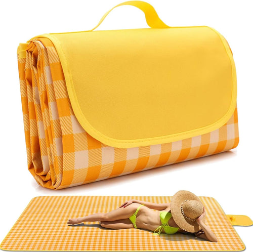 Luimode Picnic Blanket 200x200cm Camping Blanket Large Foldable Outdoor Blanket for Grass, Beach Blanket Waterproof Sandproof, Picnic Mat Washable Portable for Camping (Yellow)