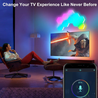 LED Hexagon Lights, Smart Hexagon Wall Lights App Control, LED Light Panels Gaming Lights for Wall, Music Sync, DIY Geometry RGB Room Lights for Gaming Room Living & Bedroom Streaming, 7 Panels