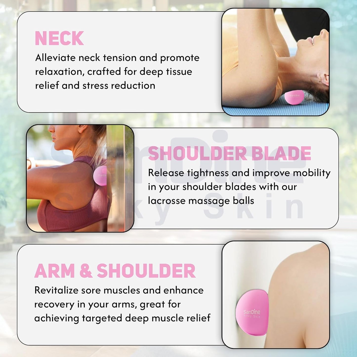 Lacrosse Massage Balls for Deep Tissue Massage - Release Tension Relieve Muscle Soreness Enhance Mobility - Ideal for Myofascial Release Trigger Point Therapy - 2Pack Yoga Balls by Sandine (Pink)