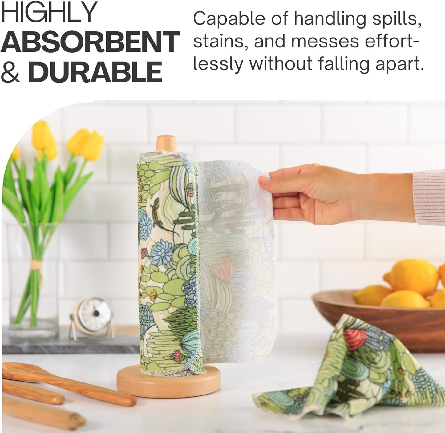 Kind Home Goods Reusable Cloth Towels - 12' x 10' Cotton Flannel Kitchen Cloth - 24 Count - Cactus