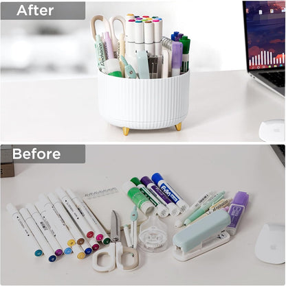 HBlife Pencil Pen Holder for Desk, 5 Slots 360° Degree Rotating Desk Organizers and Accessories, Desktop Storage Stationery Supplies Cute Pencil Cup Pot for Office, School, Home, Art Supply, White