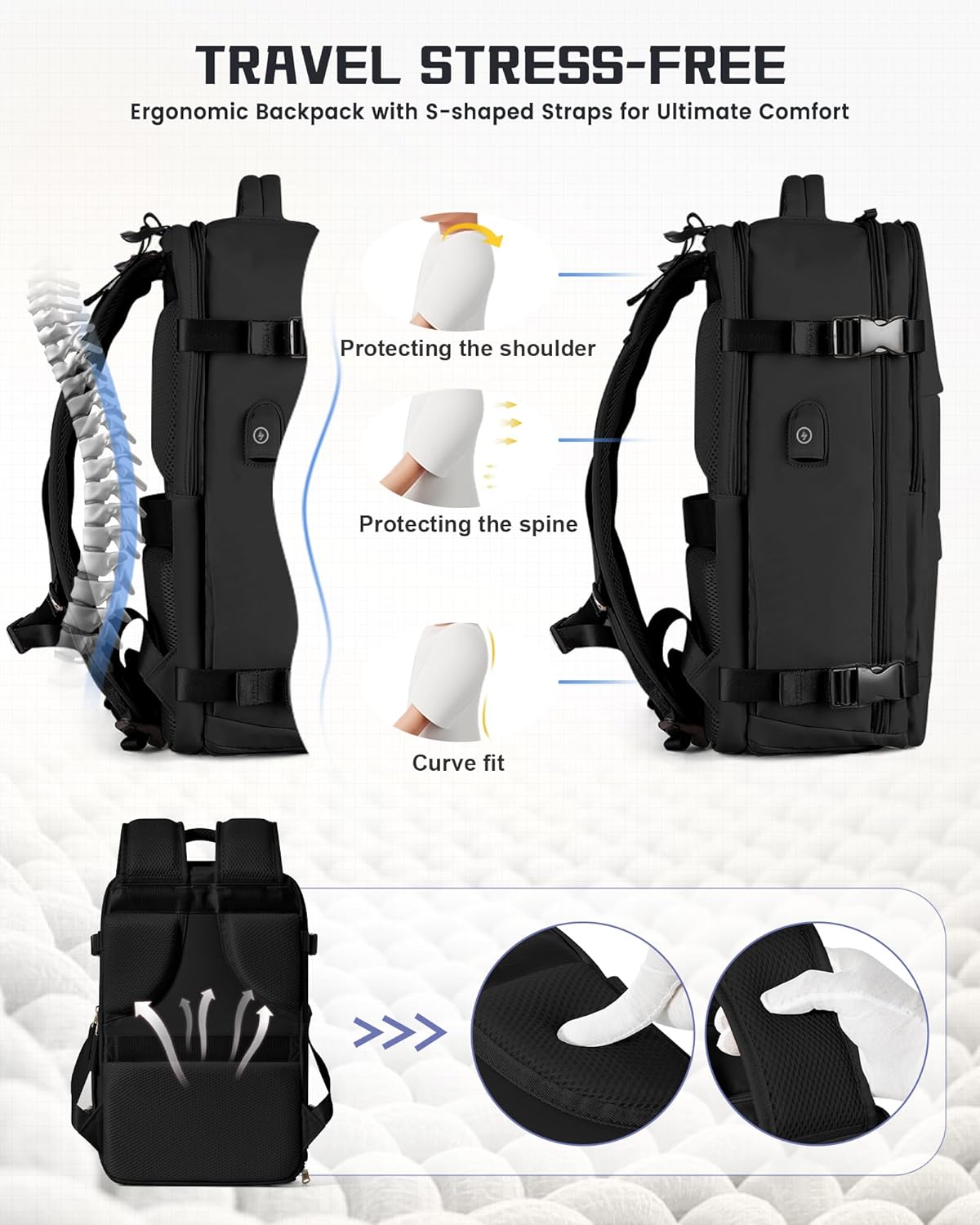 Pakembl Large Travel Backpack Vacuum Backpack for Women Men Laptop Backpack Carry On Backpack Casual Backpack Waterproof Backpack for 14/15.6/17inch Laptop with Shoes Compartment