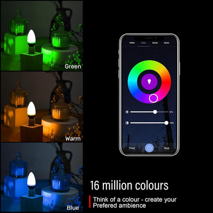 Paul Russells Smart LED Candle Bulb, 4.8W E27 Edison Screw, 450lm, Compatible with Alexa and Google Home Light Bulbs, 40W Energy Saving, No Hub Require, RGBCW 2700K-6500K,Wi-Fi 2.4GHz Only, 10 Packs