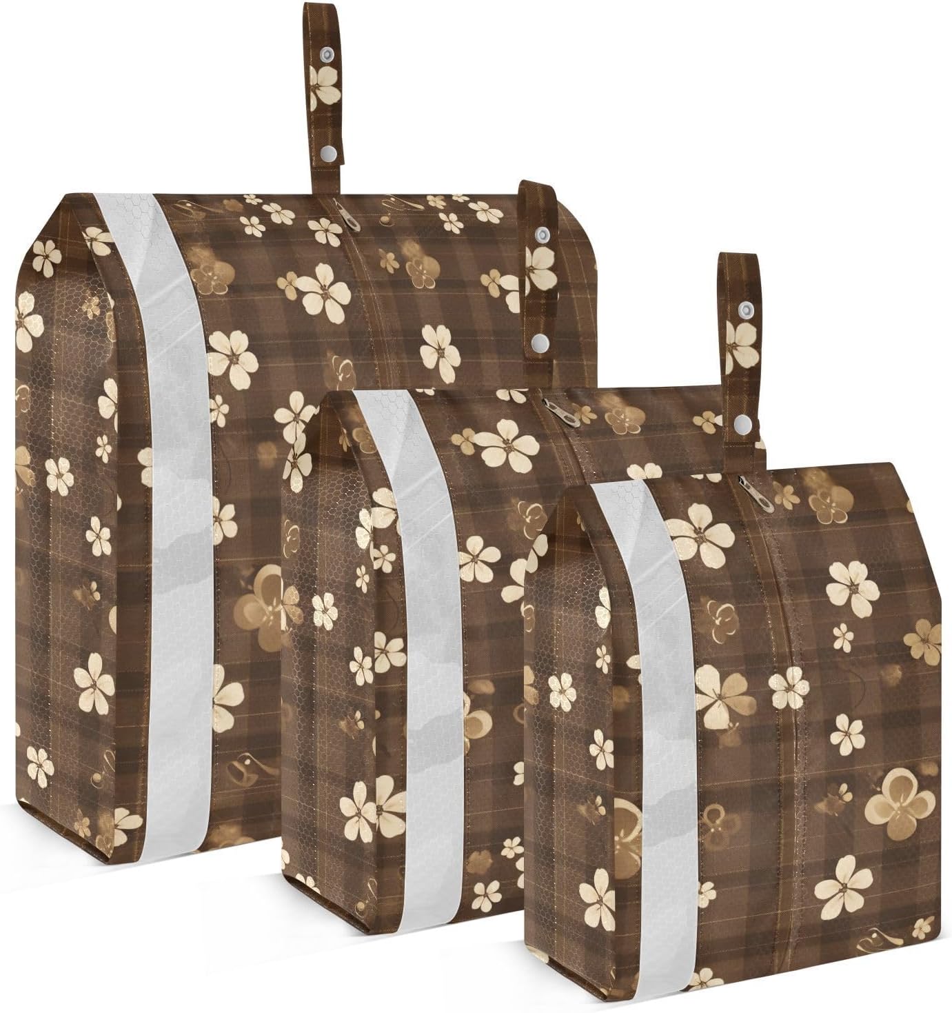 Clovers Brown Plaids 3pcs Travel Packing Storage Bags Portable Folding Closet Organizer Plastic Storage Bags Office Storage & Organization