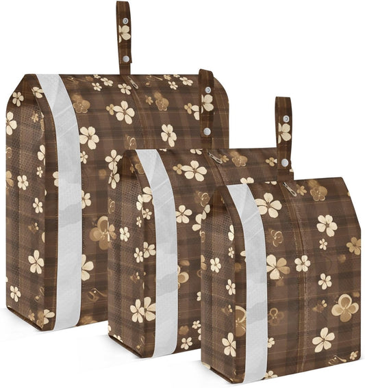 Clovers Brown Plaids 3pcs Travel Packing Storage Bags Portable Folding Closet Organizer Plastic Storage Bags Office Storage & Organization