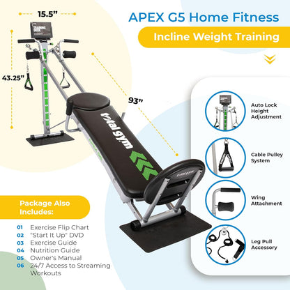 Total Gym APEX Versatile Indoor Home Workout Total Body Strength Training Fitness Equipment with 6, 8, or 10 Levels of Resistance and Attachments