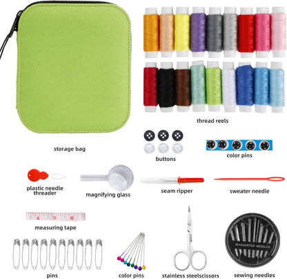 JUNING Sewing Kit with Case Portable Sewing Supplies for Home Traveler, Adults, Beginner, Emergency, Kids Contains Thread, Scissors, Needles,Measuring Tape