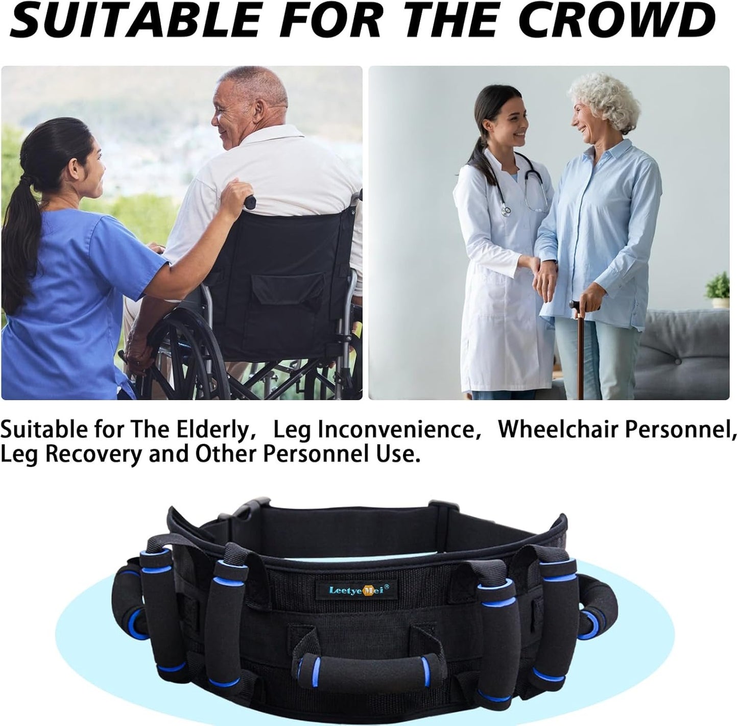 Leetye Mei Gait Belts Transfer Belt for Seniors with 7 Handles, Gate Belt for Elderly Lift Belts Quick Release Buckle, Medical Nursing Safety Belt Patient Assist - Bariatric, Elderly, Physical Therapy