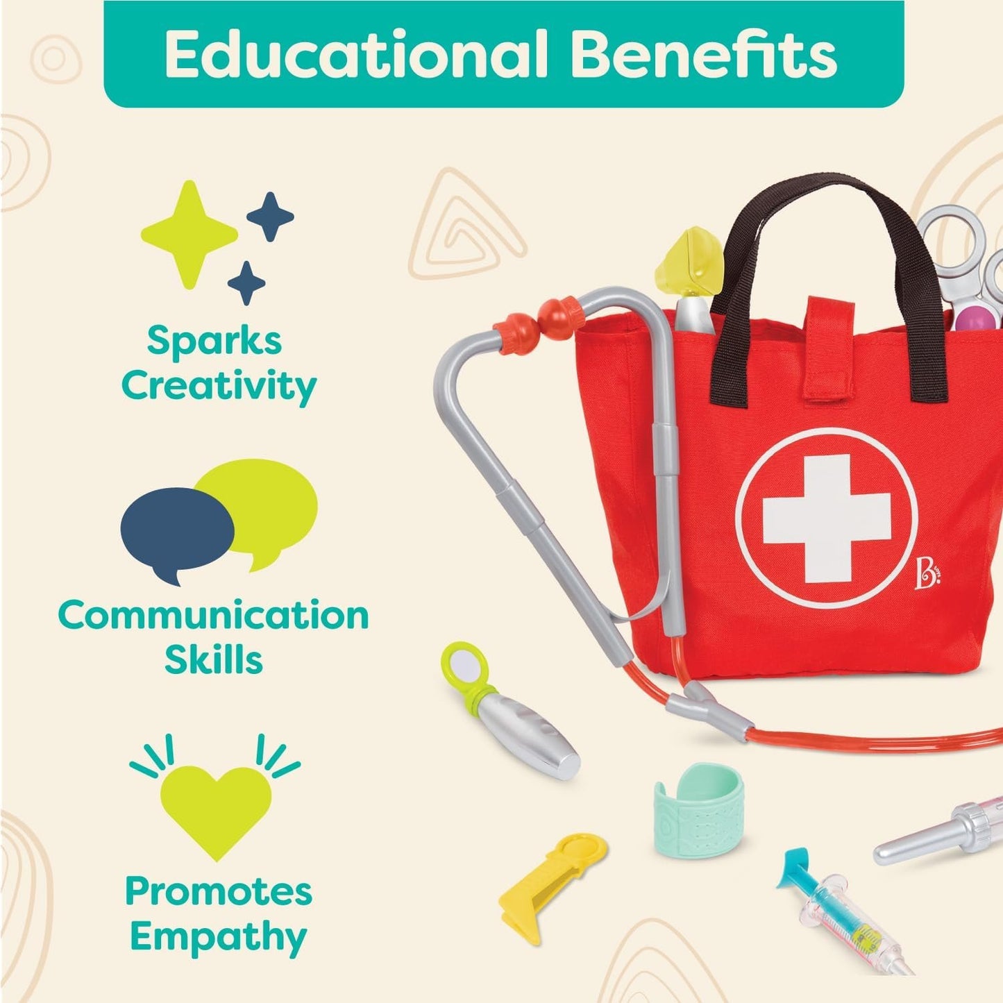 B. Toys – Doctor Play Set – Realistic Doctor Tools – Pretend Play Set for Toddlers, Kids – Educational Toys – 18 Months + – Mini Doctor Care Kit