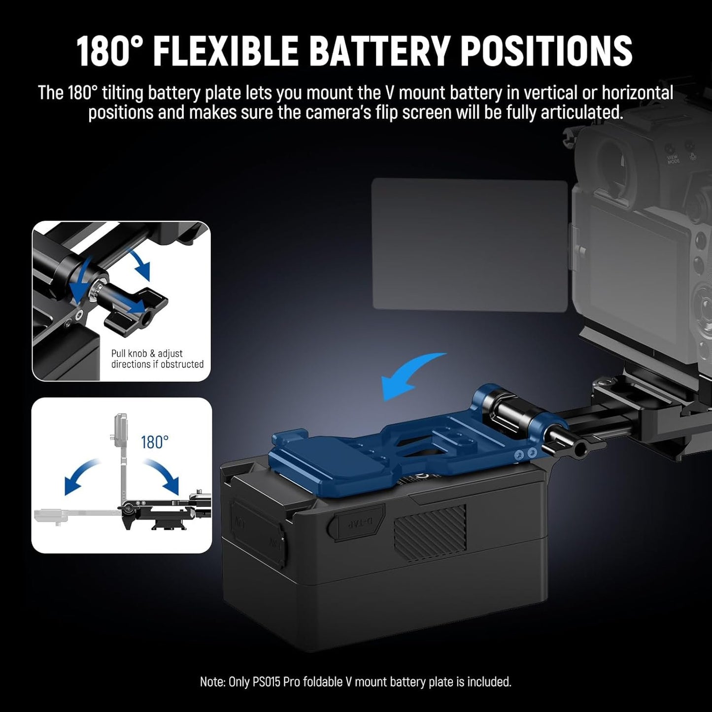 NEEWER V Mount Battery Plate with Arca Type Quick Release Plate, Foldable V Lock Mounting Adapter for NEEWER PS099E, Compatible with Camera Cage Video Rig Accessories DJI RS4 RS3 Gimbal, PS015 PRO
