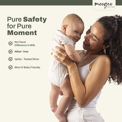 Moogco The Original Silver Nursing Cups - Nipple Shields for Nursing Newborn - Newborn Essentials Must Haves - Nipple Covers Breastfeeding - 925 Silver