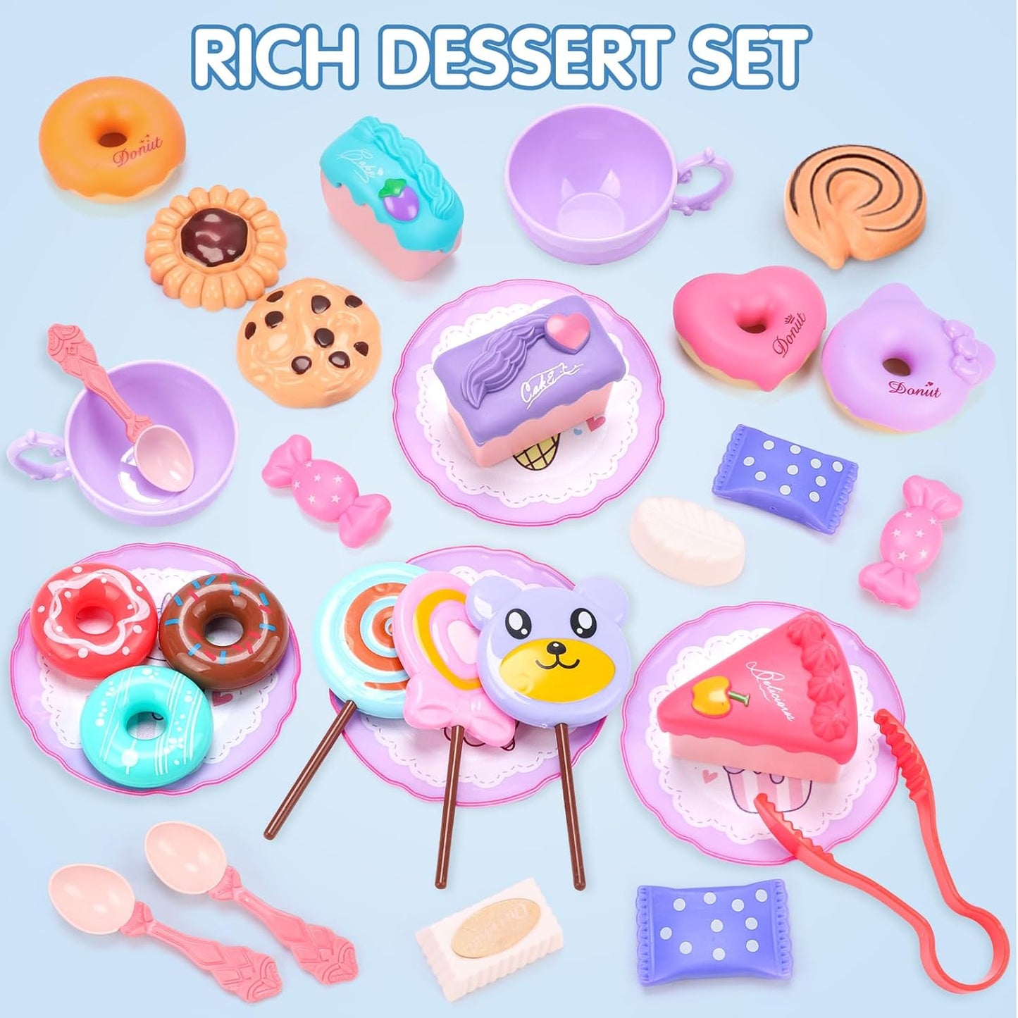 REMOKING 45PCS Unicorn Toys Tea Party Set for Girls,Birthday Gifts for Toddler Age 3+, Pretend Teapot,Dessert Playset, Carrying Case for Role Play,Princess Toy for 2-6 Year Old Kids