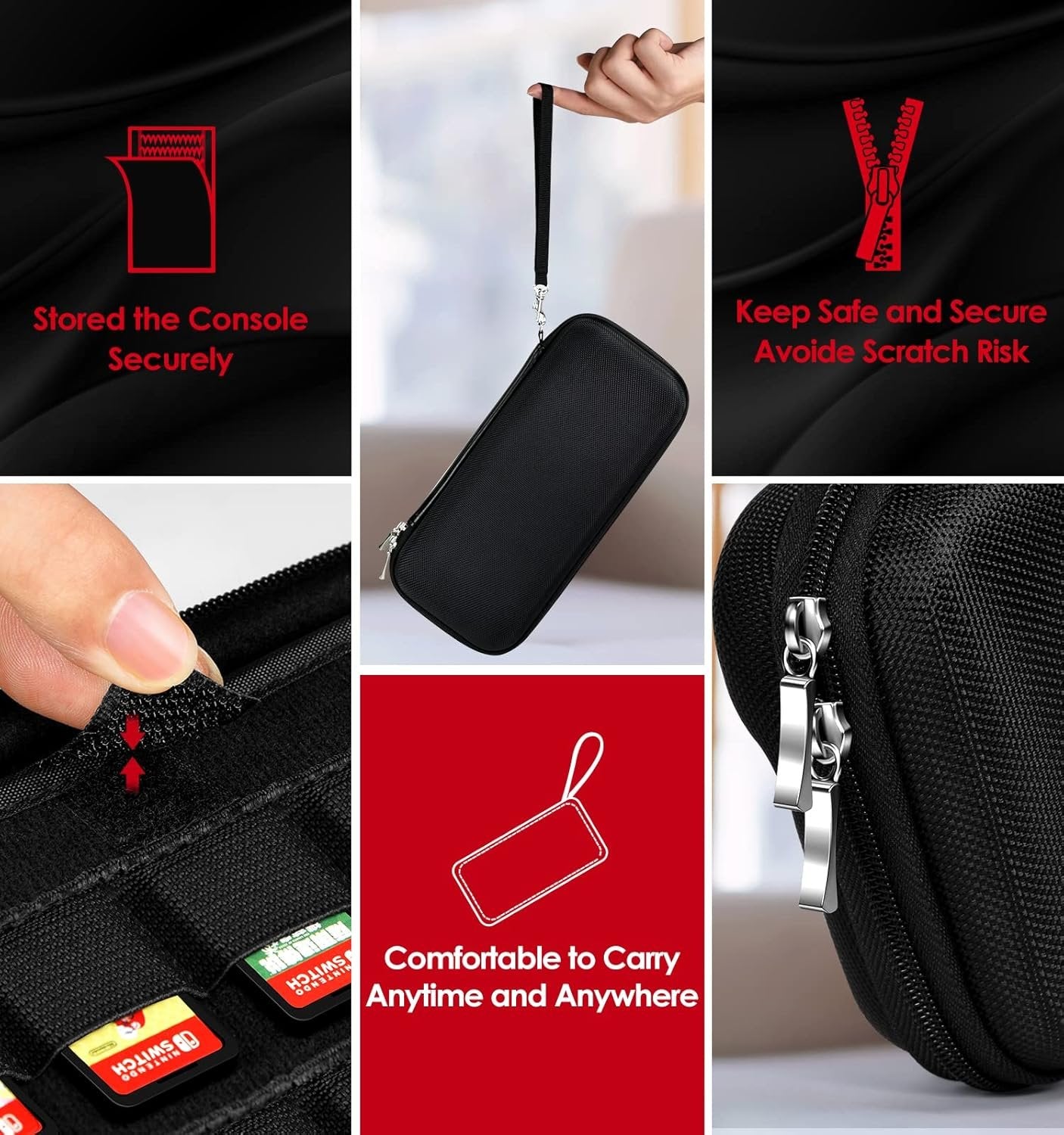 Carrying Case for Nintendo Switch and New Switch OLED Model(2021), iVoler Protective Portable Hardshell Pouch Carrying Travel Game Bag for Switch Accessories Holds 10 Game Cartridge