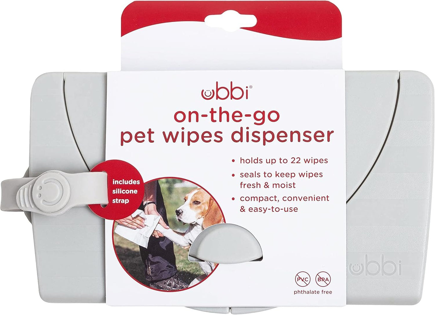 Ubbi On-The-Go Pet Wipes Dispenser, Grooming Wet Wipes Container for Dogs and Cats, Moisture Locking Wipes Dispenser for Pet Home and Travel, Gray