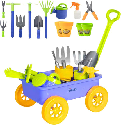Dimple Kids Gardening Set Tools Wagon Toy 15 Pcs Kids Gardening Tools & Toddler Gardening Set-Sturdy & Durable Kids Wagon-Top Wagon for Kids, Toddler Outdoor Toys, Outdoor Toys for Toddlers 3-5 for Yd