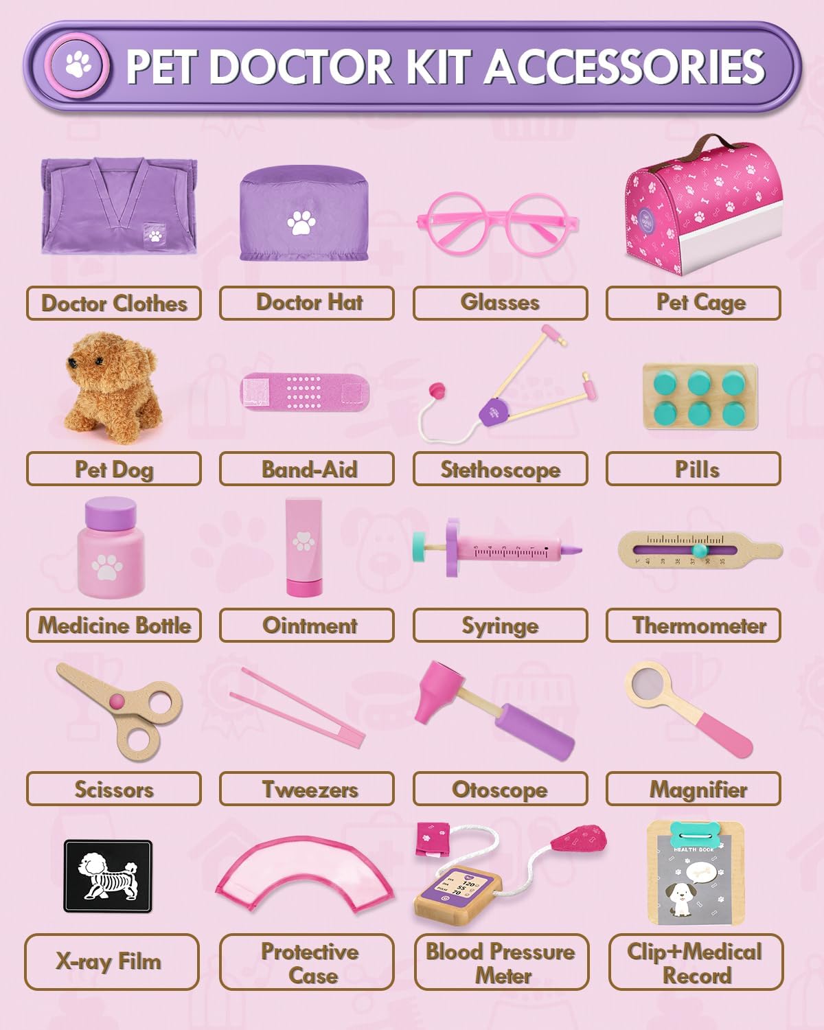 Lehoo Castle Kids Doctor Set, Pet Care Play Set, Vet Dog Pretend Play Doctor Kit Kids with Doctor Costume Doctor Bag Stethoscope, Role Play Set for 3 4 5 Year Boys Girls