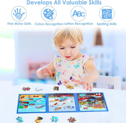 Magnetic Puzzles for Kids Ages 4-6, 20-Piece Toddler Travel Toys Transportation Puzzles Ages 3-5, Educational Learning Magnets, Ideal Road Trip Activities Toys for 3 4 5 6 Boys and Girls