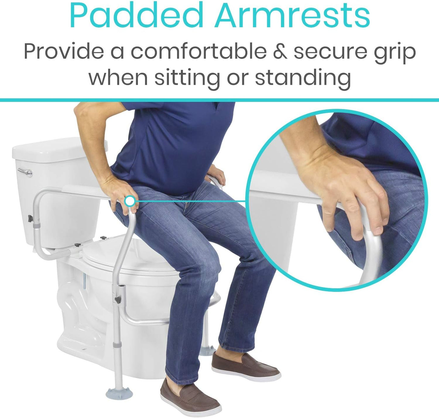 Vive Toilet Safety Rail Frame - Grab Bars for Bathroom - Fall Prevention - Adjustable Non Slip for Adults, Seniors, Elderly, Disabled, Handicapped - Padded Handle Support - Medical Device for Home Use