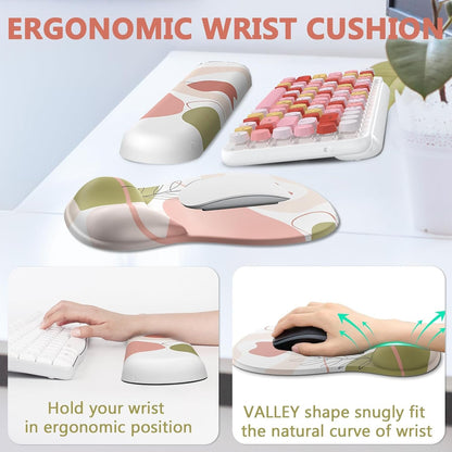 AKIT Ergonomic Mouse Pad with Wrist Rest for Computer Keyboard, Cute Pink Keyboard Mouse Pad with Valley Design Wrist Support Soft Foam Keyboard Pad Mousepad Gaming Wrist Pad for Office Work Desk