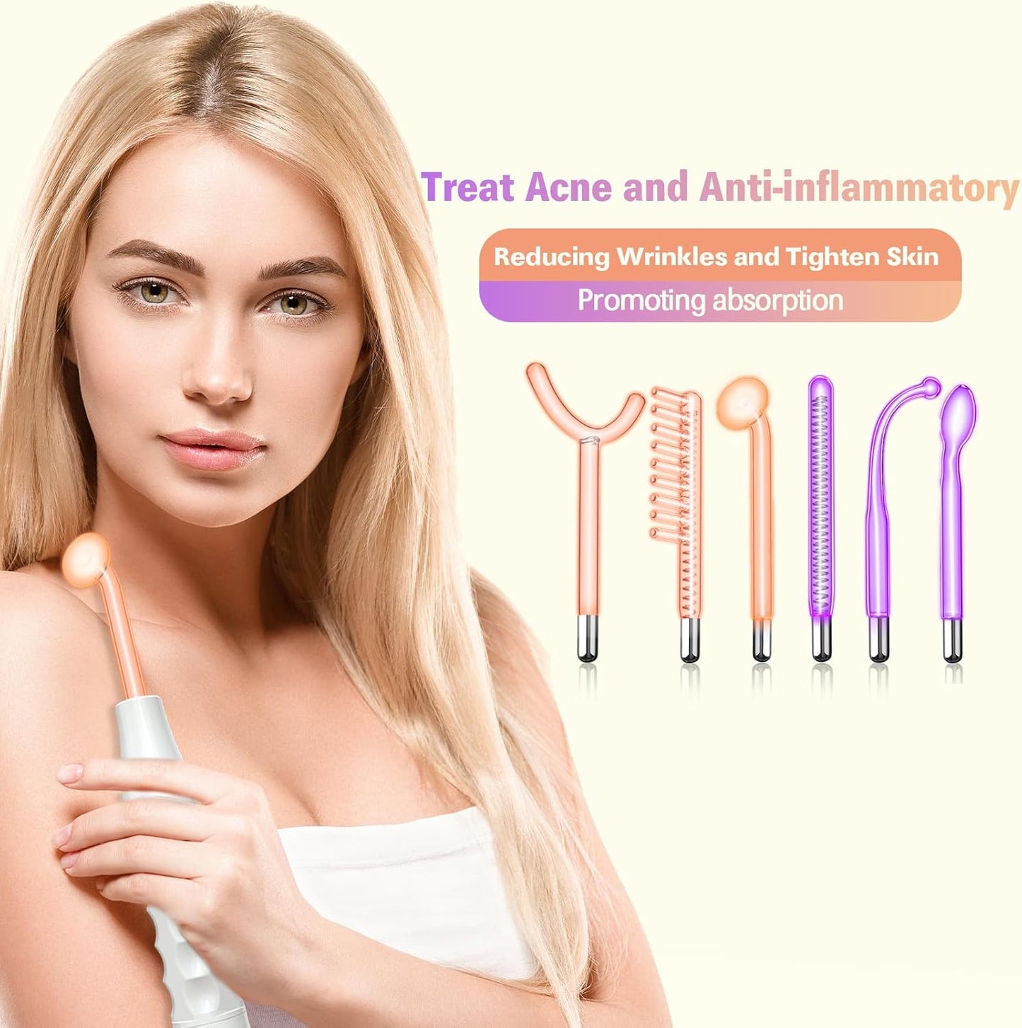High Frequency Face Machine, 6 Pieces, Neon Gas Sticks and Argon Gas Sticks, Beauty Device for Skin Care, Acne Treatment, Skin Tightening, Wrinkle Reduction, Facial Cleanser