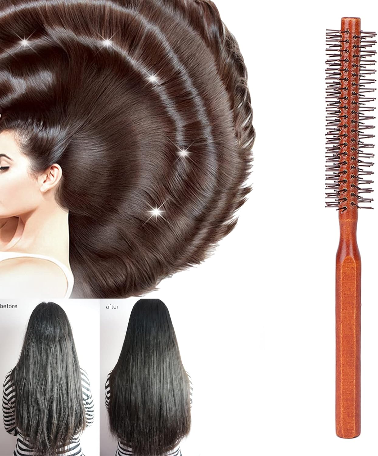 Round Hair Brush, Curling Roll Hairbrush Styling Blowout Brush Fluffy Wooden Roller Comb Styling Care Tool for Women Men Barbers Hairing Dressers Barbers Beauty Cosmetology