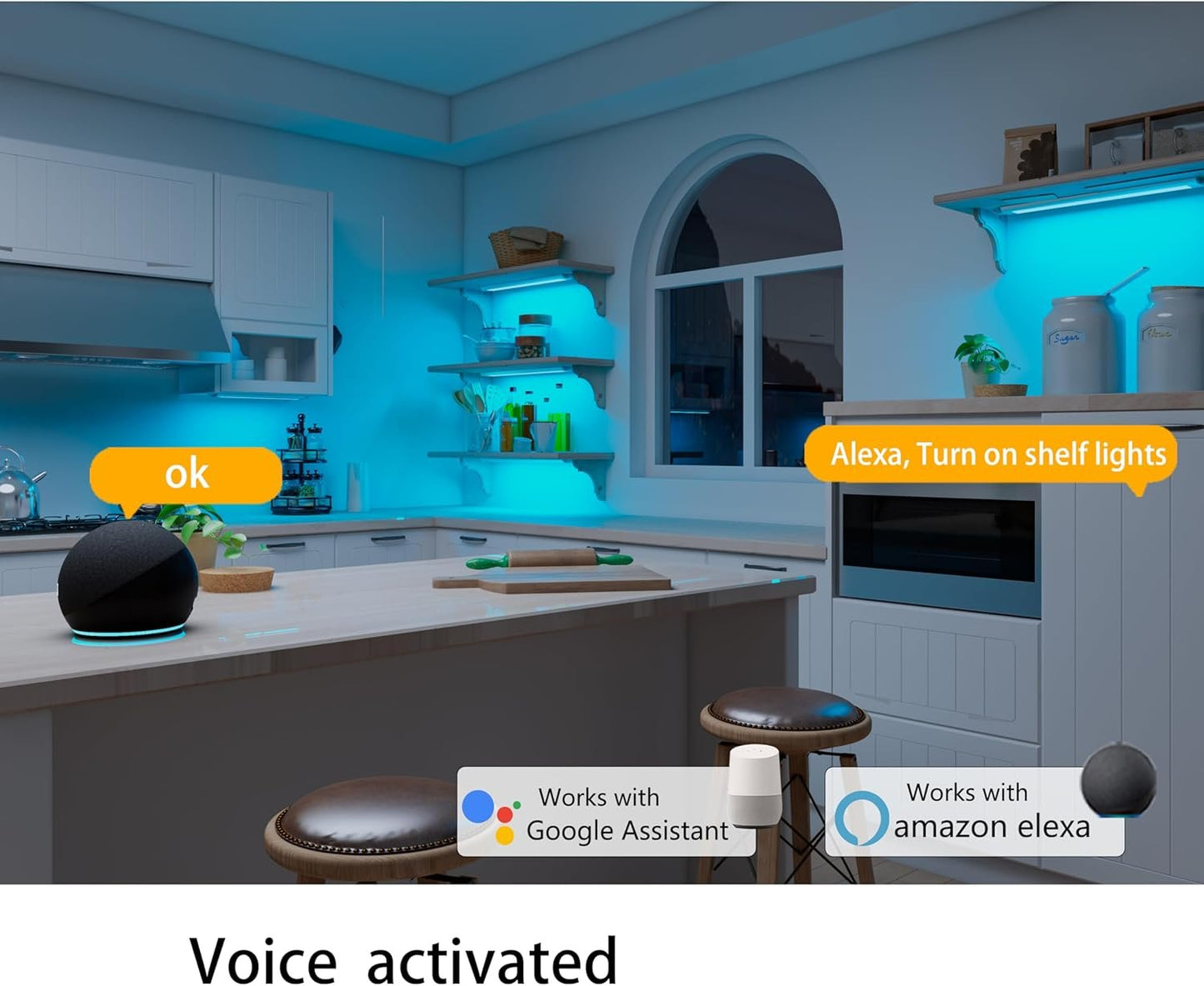 Smart Under Cabinet Lighting Works with Alexa,Google Assistant,Under Counter Light for Kitchen Plug In,RGB Color Changing & White Dimmable,Smart APP,Remote Control Cabinet LED Lights Bar,Linkable,6pcs