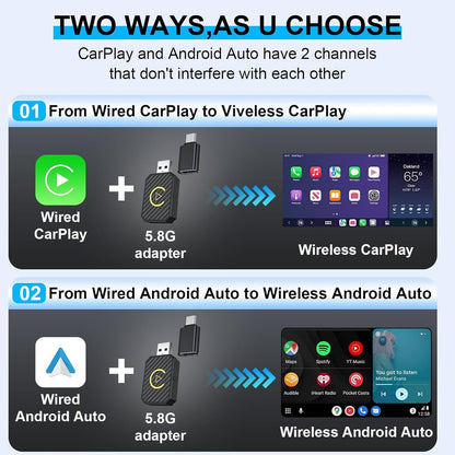 Mini Android Auto Wireless Adaptor&Wireless CarPlay Adaptor Convert Factory Wired to Wireless CarPlay Dongle, USB Carplay Box for iOS 12+/Android 11+ No Delay
