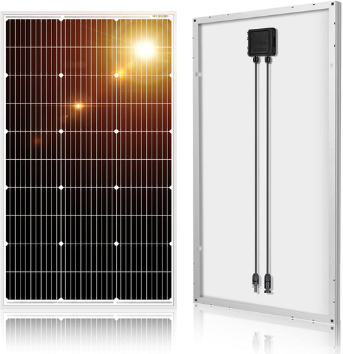 DOKIO Solar Panel 100 Watt 18 Volt Monocrystalline PV Module Power Charger for RV Marine Rooftop Farm Battery and Other Off-Grid Applications Single